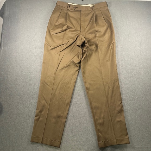 tom james Other - Tom James Executive Collection Mens 34 Tan Pleated Dress Pants Hand Tailored USA